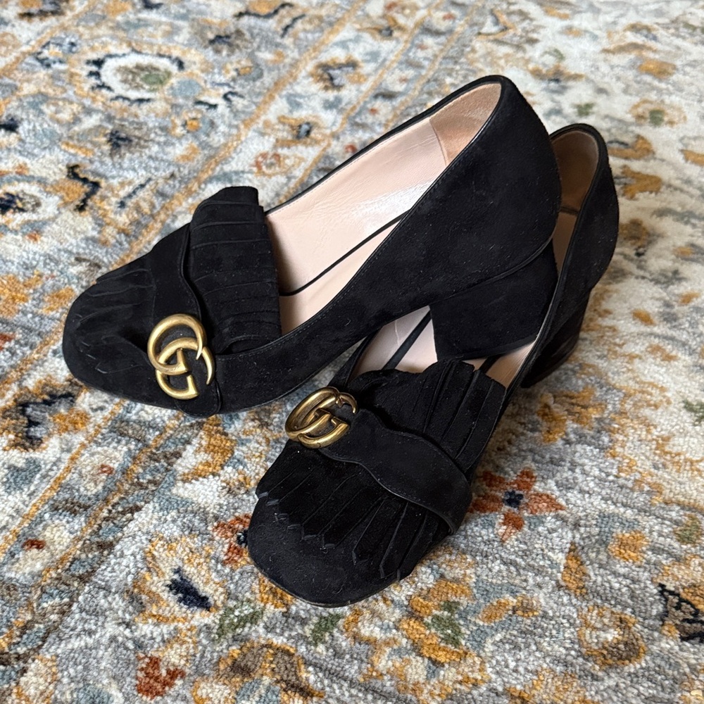 Gucci Marmont Fringe Suede GG Logo Kiltie Loafers Pumps in Size 38
